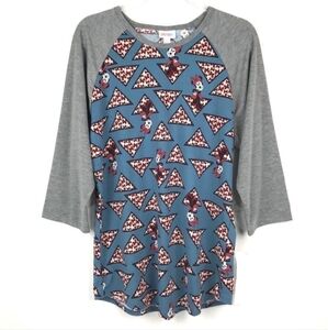 LuLaRoe Disney Minnie Mouse Randy Top Woman's Large L Blue Grey Raglan Shirt